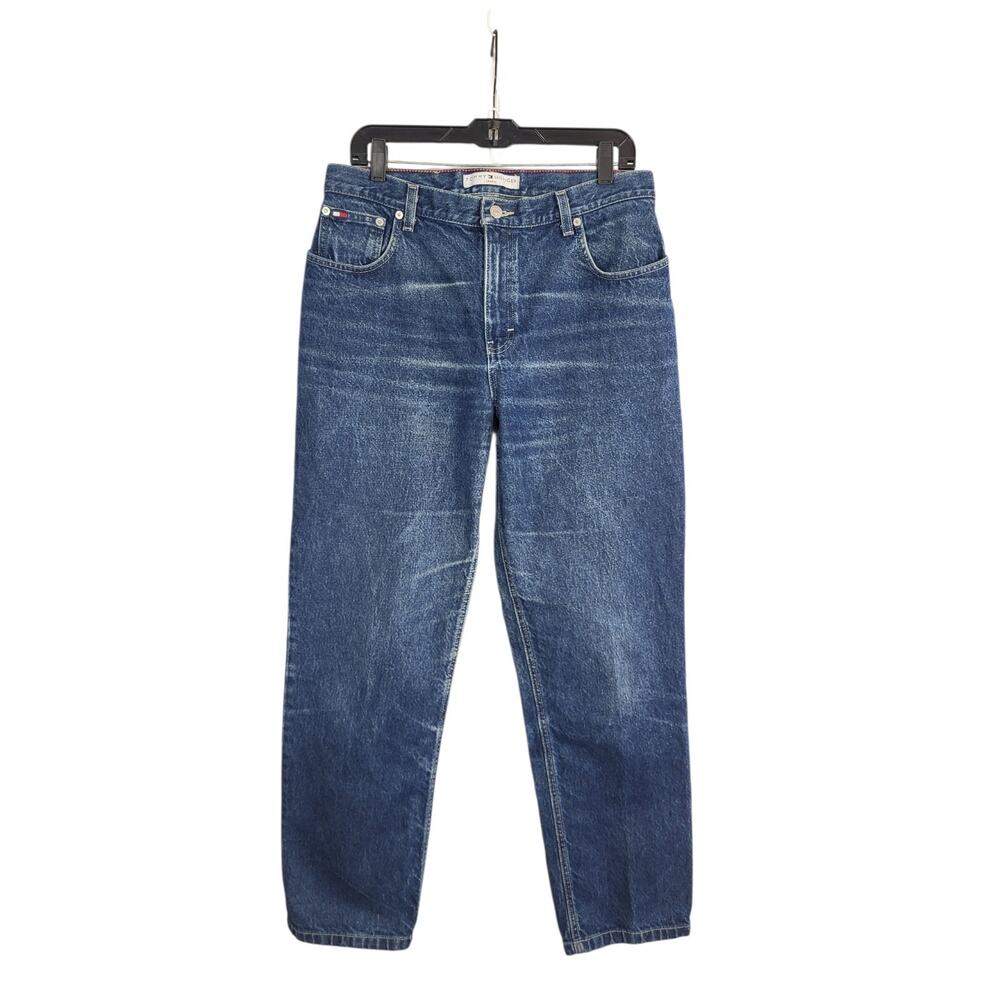 VTG Tommy Hilfiger Y2K Straight Leg Baggy Jeans Sz 12 31 Rigid Denim Relaxed Fit